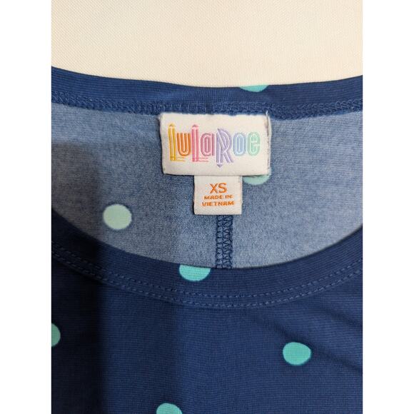LuLaRoe Carly Midi Blue with Mint Green Polka Dots T-Shirt Dress Size XS - Picture 3 of 7